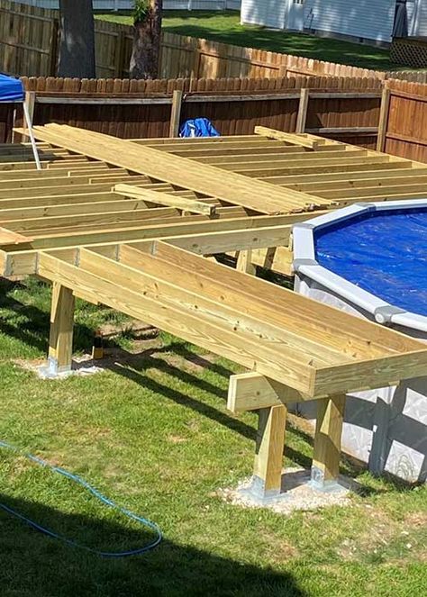 Dave Mills's project Deck On Above Ground Pool, Above Ground Pool Ideas On A Budget Deck Plans, Aboveground Pool Deck, Deck Around Above Ground Pool, Easy Pool Deck, Decks For Above Ground Pools, Bush Cabin, Wood Pool Deck, Pool Items