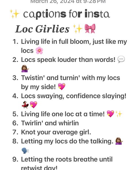 Loc Captions For Instagram, Living Life Captions, Tips For Locs, Loc Quotes Black Women, Locs Quote, Lovely Captions, Loc Quotes, Locs Vision Board, Girlie Quote