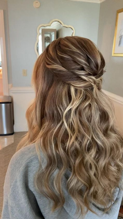 Pinterest | Long hair wedding styles, Bridesmaid hair, Bridemaids hairstyles Hairdues For Medium Hair Half Up, Christmas Formal Hairstyles, Maid Of Honor Long Hair Styles, Winter Wedding Bridesmaid Hair, Popular Bridesmaid Hairstyles, Half Uo Half Down Bridesmaid Hair, Winter Bridesmaid Hairstyles, Semi Formal Dance Hairstyles, Half Ip Wedding Hair