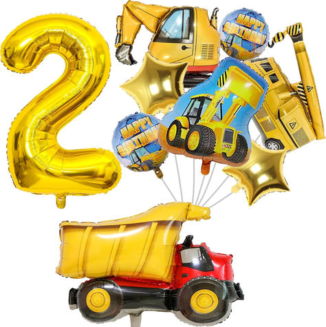 Construction Birthday Party Supplies 2 year Old, 9Pcs Construction Balloons Set with Gold Number 2 Balloons, Large Construction Truck Mylar Foil Balloons Set for Boys 2nd Birthday Party Supplies Decor #ad #construction #constructionbirthdayparty #birthdaypartysupplies #constructionparty #2ndbirthday #birthdayballoons Gold Number Balloons, Balloons Cake, Boys Birthday Party Decorations, Construction Theme Party, Construction Birthday Party, Boy Birthday Decorations, Construction Birthday Parties, Fiesta Baby Shower, Construction Party