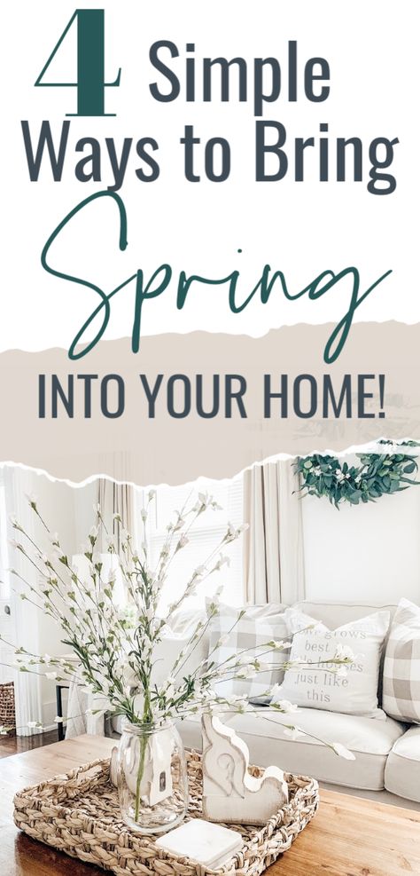 Easy Spring Decor Tips. Spring decorating ideas. Spring living room. #springdecor #springdecorationideas Home Decor Spring 2023, Cozy Spring Decor, Spring Windowsill Decor, Spring Time Decor, Spring Decor Not Easter, Spring Decoration Ideas, Creamy Living Room Decor, Spring Summer Decor Home, Home Decor Ideas For Spring