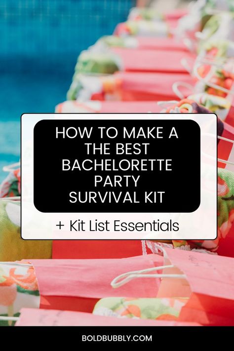 bachelorette party survival kit list Bachelorette Survival Kit Diy, Bridesmaids Essentials, Bachelorette Party Kits, Bachelorette Survival Kit, Party Survival Kit, Survival List, The Bachelorette Party, Survival Kit Gifts, Care Pack