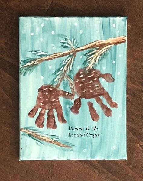 Pinecone Handprints 🌲 little... - Mommy & Me Arts and Crafts Footprint Crafts, Handprint Art, Little Brother, Big Brother, Mommy And Me, Pine Cones, Crafts For Kids, Kids Room, Arts And Crafts