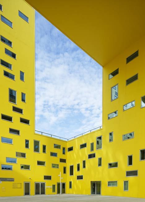 La Cite des Affaires by Manuelle Gautrand Architecture Cool, Colour Architecture, Lots Of Windows, Saint Etienne, Cool Stuff, Facades, Shades Of Yellow, Office Building, Amazing Architecture