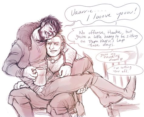 elᵢvhenan -- permanent iron bull obsession : Photo Varric And Hawke, Varric Dragon Age, Dragon Age Varric, Varric Tethras, Dragon Age Comics, Hawke Dragon Age, Dragon Age Funny, Dragon Age 3, Dragon Age Series