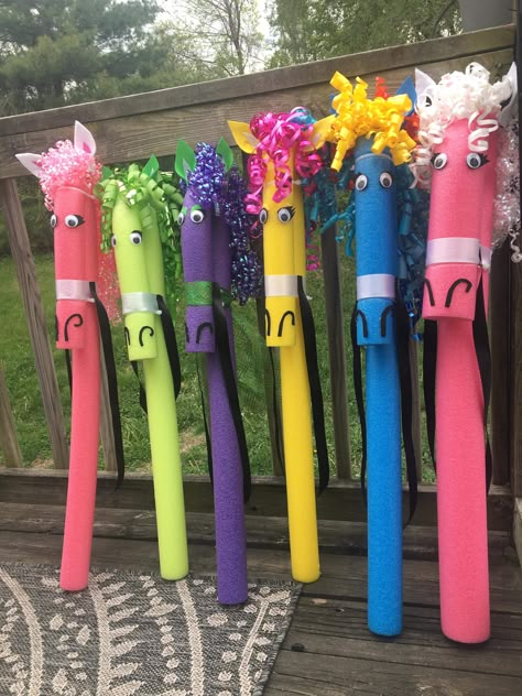 Horse Pool Noodle, Derby Horse Pool Noodle, Pool Noodle Horse, Noodle Horse, Front Porch Ideas Decor, Porch Ideas Decor, Derby Themed Party, Kentucky Derby Themed Party, Front Porch Ideas For Fall