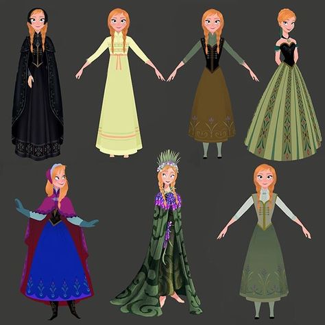 Disney & Animation Addicts on Instagram: “All of adult Anna’s dresses in FROZEN. 🖤💛💚💗💙 Which is your favorite? ⠀⠀⠀⠀⠀⠀⠀⠀⠀ ⠀⠀⠀⠀⠀⠀⠀⠀⠀ 👉 FOLLOW @rotoscopers ⠀⠀⠀⠀⠀⠀⠀⠀⠀ ⠀⠀⠀⠀⠀⠀⠀⠀⠀ Art…” Anna Hair Frozen, Princess Anna Costume, Elsa Halloween Costume, Anna Dress Frozen, Anna Frozen Costume, Character Design Disney, Elsa Outfit, Frozen Fashion, Frozen Halloween