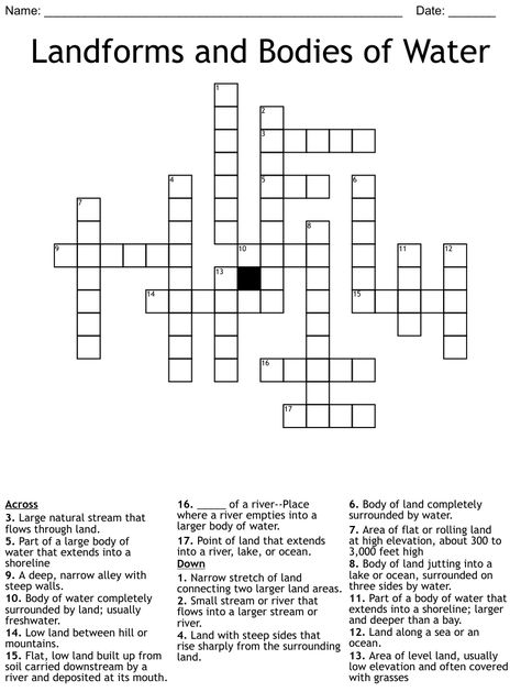 Landforms and Bodies of Water Crossword Water Forms Worksheet, Bodies Of Water Activities, Bodies Of Water Worksheet, Sources Of Water Worksheet, Landforms And Bodies Of Water Worksheet, Landforms And Bodies Of Water, Bodies Of Water, Target Language, New Puzzle