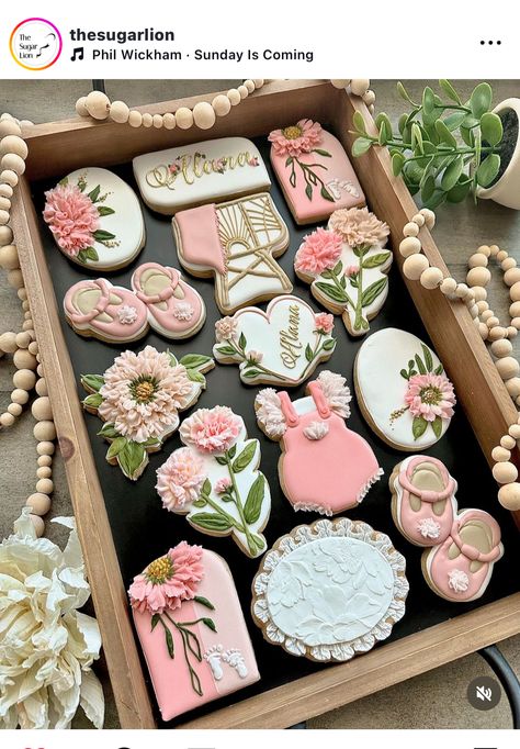 Cookie Images, Sugar Cookie Icing, Baby Shower Desserts, Shower Cookies, Sugar Cookie Designs, Baby Cookies, Flower Cookies, Cookie Icing, Cookie Box