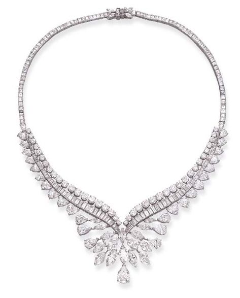 A DIAMOND NECKLACE | Christie's David Morris, Bridal Diamond Necklace, Diamond Jewelry Necklace, Marquise Cut Diamond, Square Cut, Baguette Cut, Jewellery Design, Jewelry Necklace, Front Design