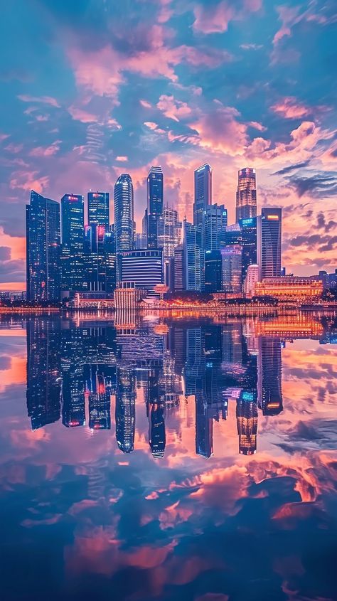 Twilight City Reflection: A mesmerizing #twilight skyline reflects beautifully on the calm water, showcasing the city's architectural wonders. #sunset #cityscape #reflection #skyscrapers #urbanlandscape #eveningview #aiart #aiphoto #stockcake ⬇️ Download and 📝 Prompt 👉 https://stockcake.com/i/twilight-city-reflection_138260_16934 Skyscraper Reflection, Cityscape Reflection, City Reflection, Sunset Cityscape, Evening Sunset, Sunset City, Water Reflections, Calm Water, The Calm