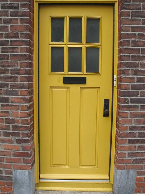 Mustard Yellow Front Door, Yellow Front Door Colors, Yellow Front Door, Yellow Front Doors, Trendy Door, Yellow Door, Door Colors, Door Paint Colors, Yellow Doors