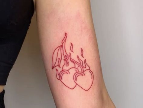 Cherry Tattoo, Abstract Tattoo Ideas, Red Demon, Cherry Tattoos, Flame Tattoos, Red Ink Tattoos, Dope Tattoos For Women, Beautiful Tattoo, Red Tattoos