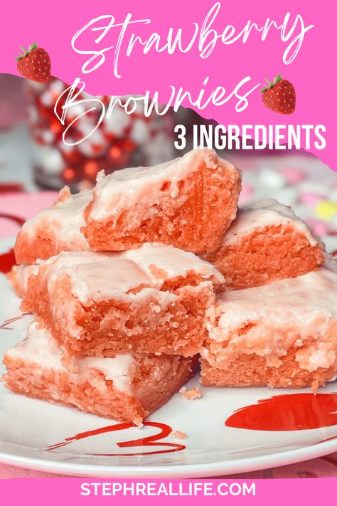 Strawberry Brownies Valentine Dessert Ideas Easy, Healthy Strawberry Dessert, Stephanie Gigliotti, Healthy Strawberry Recipes, Cake Mix Brownies, Cherry Pie Bars, Boxed Cake Mixes Recipes, Gooey Bars, Strawberry Brownies