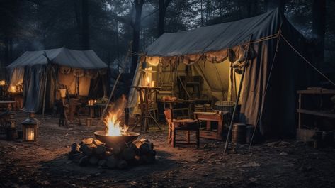 Medieval Tent Interior, Traveler Aesthetic Medieval, Expedition Aesthetic, Fantasy Tent, Explorer Aesthetic, Medieval Camp, Ancient China Aesthetic, Fantasy Camp, Adventuring Party