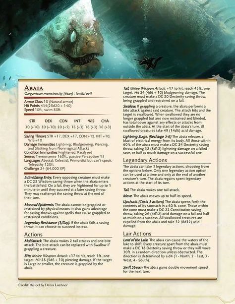 Dnd Lake Monster, Water Monster Dnd, Water Creatures Dnd, Dnd Water Encounters, Dnd Water Monsters, Dungeons And Dragons Homebrew Monsters, Dnd Kraken, Dnd Ocean, Dnd Bosses