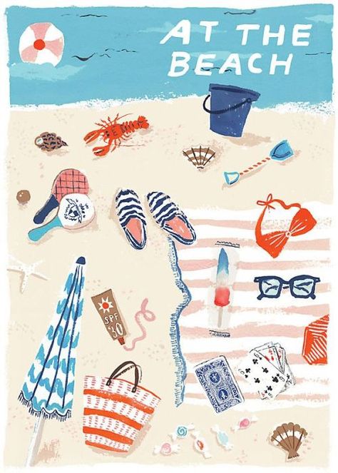 Beach Items, Beach Illustration, Summer Illustration, Beach Scene, Summer Inspiration, Beach Print, Pics Art, Beach Art, The Sand