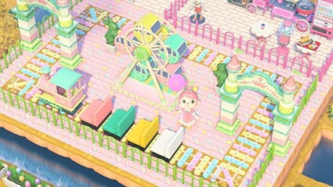 Carnival Floor Animal Crossing, Aesthetic Animal Crossing House, Pastel Path Acnh, Fair Animal Crossing, Kidcore Animal Crossing Ideas, Acnh Funfair, Acnh Carnival Path, Animal Crossing Fair, Pastel Kidcore Acnh