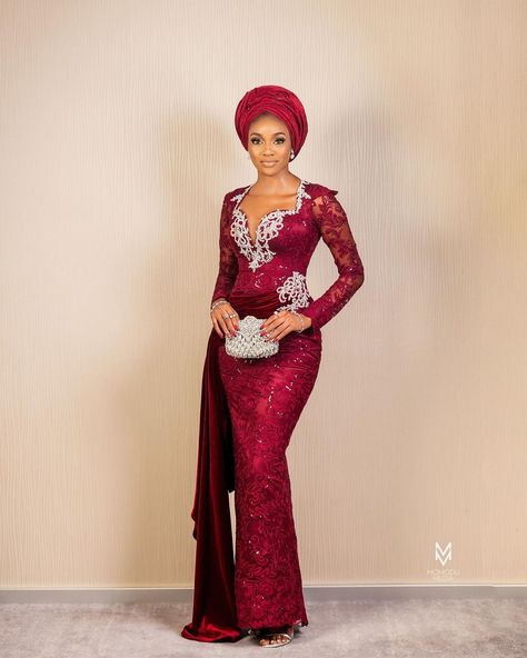 Wine Asoebi Styles, Wine Lace Styles For Wedding, Wine Asoebi Lace Styles, Wine Asoebi, Modest Asoebi Lace Styles, Asoebi Lace Styles For Wedding, Asoebi Lace Styles, Owambe Styles, Asoebi Lace