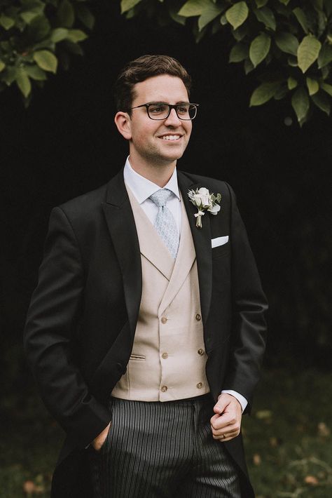 groom in a morning suit with pinstripe trousers, double breasted waistcoat and tails Tux With Tails Wedding, Trendy Groom Suit, Ascot Wedding Groom, British Groom Suit, Mens Tailcoat Suit Wedding, Wedding Tails Groom Morning Suits, Groom Morning Suit, Fairytale Wedding Groom Suit, Morning Suit Wedding Grooms