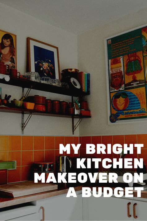 My bright kitchen makeover reveal · Bronni.co.uk Small Dark Kitchen Makeover, Brighten Dark Kitchen, How To Brighten A Dark Kitchen, Colourful Kitchen Ideas, Council Flat, White Fridges, Colourful Kitchen, Bright Kitchen, Topps Tiles