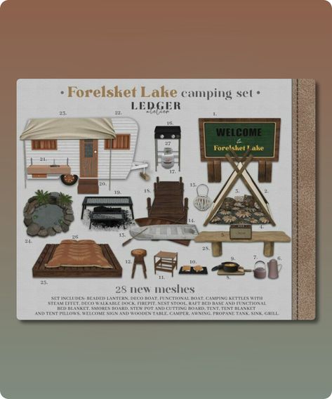 Sims 4 Furniture CC: Forelsket Lake SET Camping Sims 4 Cc, Sims 4 Boat Cc, Sims 4 Camper, Sims 4 Camping Cc, Lake Rafts, Beaded Lantern, Sims 4 Furniture, Around The Sims 4, Camping Kettle