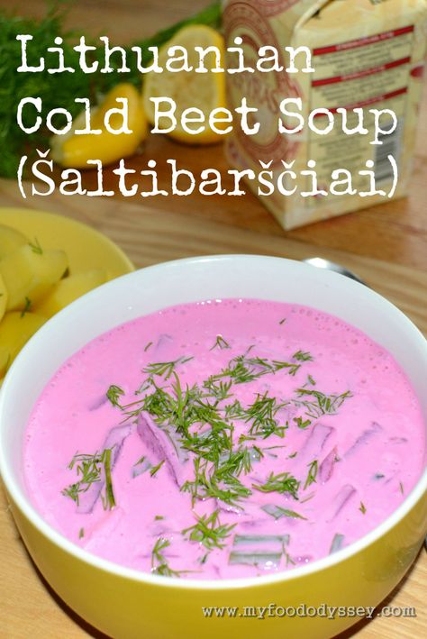 Cold Beet Soup, Beet Soup Recipes, Lithuanian Food, Lithuania Food, Borscht Soup, Lithuanian Recipes, Beetroot Soup, Eastern European Recipes, Beet Soup