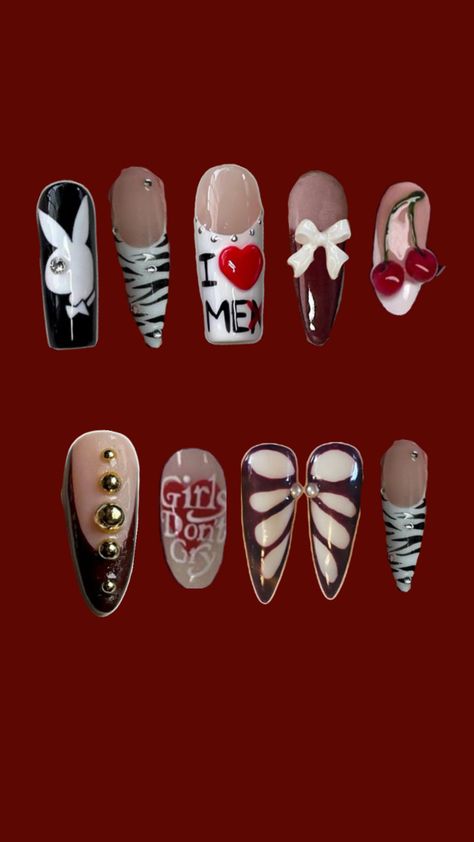 3d nails red black and white Black White Nails, Finger Art, Beauty Nails Design, Y2k Nails, Classy Acrylic Nails, Pretty Gel Nails, Really Cute Nails, Nails Red, Pretty Nail Art