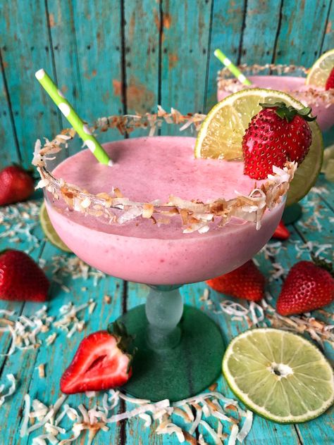 Raspberry Coconut Margarita, Strawberry Coconut Margarita, Coconut Tequila, Raspberry Margarita, Coco Lopez, Coconut Margarita, Brandy Cocktails, Margarita Ingredients, Margarita Day