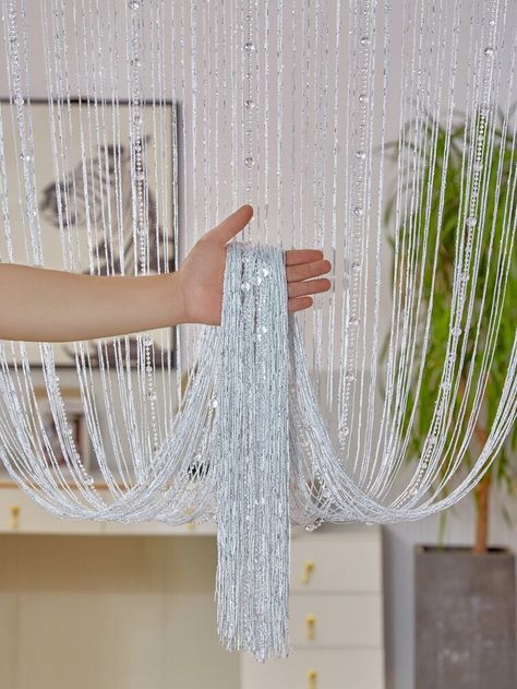 Crystal Curtains Window, Lighted Curtains, Mirror Curtain, Door Curtain Ideas, Door Curtains Diy, Beaded Curtains Doorway, Crystal Curtains, String Curtains, Unique Curtains