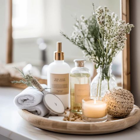 How to Create a Cozy Spa-like Bathroom | Mindful Hues Spa Inspired Guest Bathroom, Spa Boho Bathroom, Spa Inspired Home Decor, Day Spa Bathroom, Spa Bathroom Essentials, Elevated Bathroom Decor, Spa Shelf Decor, Make Your Bathroom Look Like A Spa, Spa Bathroom Ideas Apartments