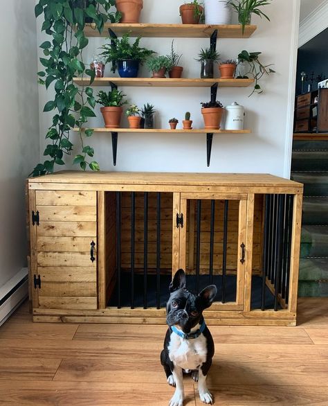 Pet Cage Furniture, Diy Dog Crate With Storage, Dog Cage Decoration Ideas, Dog Cage Ideas, Diy Dog Furniture, Diy Dog Cage, Dog Cage Furniture, Pet Crate Furniture, Furniture Dog Crate