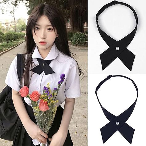 Mantieqingway School Uniform Pre Tied Bows for Girls Women Solid Color Adjustable Criss-Cross Bowtie (Black+Navy) at Amazon Men’s Clothing store Celebration Church, Professional Uniforms, Black Uniform, School Uniform Fashion, Bows For Girls, Coffee Fashion, Monochrome Color, Bow Collar, Uniform Fashion