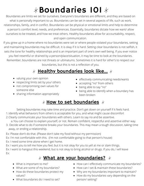 basic worksheet on setting healthy boundaries, exploring boundaries, counseling therapy worksheet Healthy Emotional Boundaries, Relationship Boundaries Worksheet, Relationship Group Therapy, Boundaries Counseling Activities, Healthy Boundary Responses, Healthy Boundaries Affirmations, Setting Up Boundaries, Boundaries Vs Rules, Learning To Set Boundaries Quotes