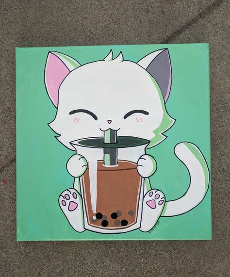 Doodles On Canvas, Cute Square Canvas Paintings, Anime Painting Acrylic Canvas, Kawaii Canvas Painting, Painting Ideas On Canvas Anime, Aesthetic Painting Ideas Cartoons, Canvas Art Disney, Anime Canvas Painting Easy, Simple Anime Painting