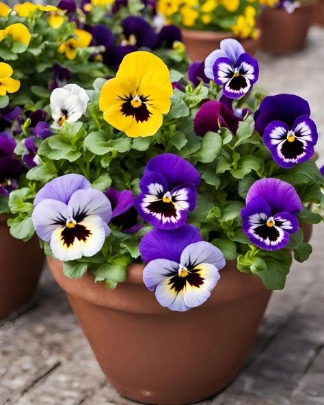 Pansies paint the garden with hues of hope, their petals soft yet enduring. Kitchen Gardening, Favorite Flowers, Pansies, Flower Vases, The Garden, Paint, Plants, Flowers, Floral