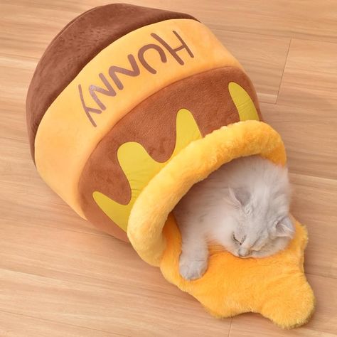 Amazon.com : Honey Pot Cat Cave Bed, Soft and Thick Rebound Sponge Pet Nest with Removable & Washable Cushion, Cute Cartoon Design for Small Cats and Breeds : Pet Supplies Cat Dog Aesthetic, Ramshackle Dorm, Puppy Kennel, Guinea Pig Accessories, Niche Chat, First Pet, Gatto Carino, Fluffy Cushions, Cat Cushion