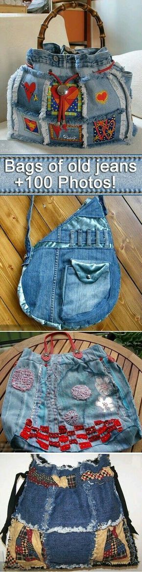 Denim And Crochet, Återvinna Jeans, Tote Bag Diy, Denim Upcycle, Tas Denim, Bag From Old Jeans, Sew Bags, Jean Purses, Diy Tote