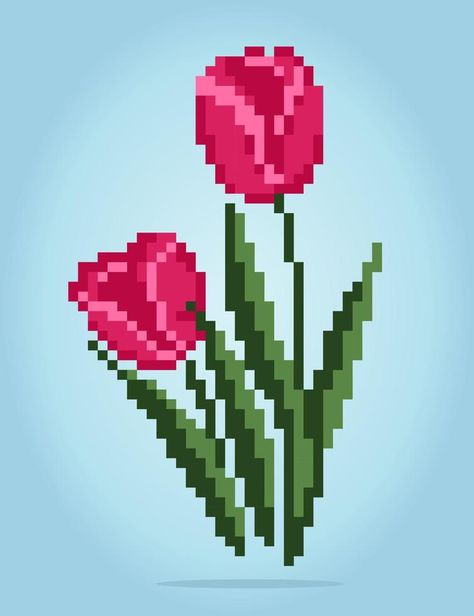 8 bit tulip flower pixels. Red Flowers for Cross Stitch patterns, in vector illustrations. Tulips Pixel Art, Pixelated Flower, Pixel Flower, 3d Pixel, Pixel Drawing, Flower Poster, Pixel Art Pattern, Tulip Flower, Creative Drawing