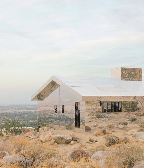 Mirror Facade, Desert Scavenger, Future Moodboard, Contemporary Installation, Mirror House, Mood Images, In The Desert, Joshua Tree, Ranch House