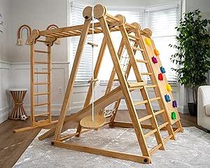 Avenlur Chestnut 8-in-1 Indoor Foldable Playset for Kids - with Slide, Climbing Wall, Monkey Bars, Swing Baby Bedroom Design, Ultimate Playroom, Indoor Playset, Dream Playroom, Toddler Climbing Toys, Gym For Kids, Indoor Jungle Gym, Wall Ladder, Indoor Playroom