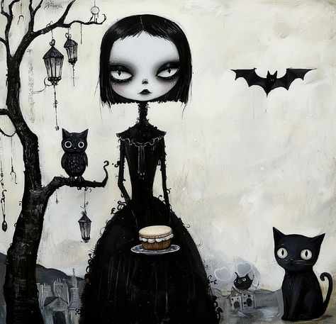 Alice In Gothland 🖤  #goth #gothart #art #fantasy #kunst #mycreation Goth Art Aesthetic, Sympathetic Villain, Goth Art Drawing, Goth Art Dark, Tim Burton Drawings Style, Tim Burton Drawings, Cute Monsters Drawings, Gothic Artwork, Pastel Goth Art