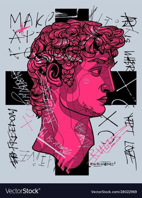 Pink Calligraphy, Images Pop Art, Classical Sculpture, Arte Doodle, Graphic Tshirt Design, Arte Sketchbook, Art Pop, Graphic Design Posters, Graffiti Art