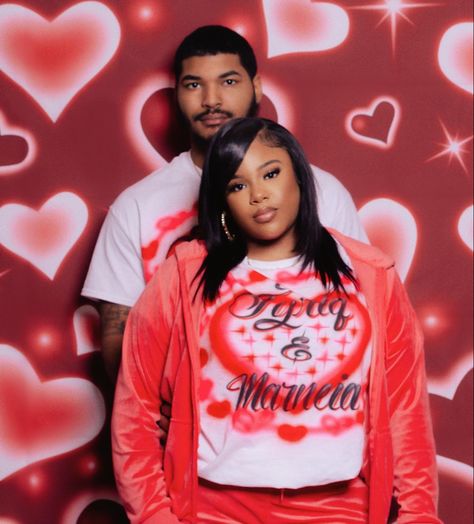 Freaknik 90s Outfit Couples, 2000s Valentines Photoshoot, Couple Valentines Photoshoot, Early 2000s Couples Photoshoot, 2000s Photoshoot Ideas Couples, Black Couple Valentines Day Photoshoot, 2000 Couple Photoshoot, Valentine’s Day Photoshoot Couples, 2000s Theme Photoshoot