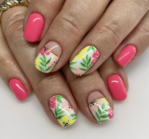 Nail Art For Hawaii, Coral Tropical Nails, Nail Designs For Tropical Vacation, Tropical Pedicure Designs, Havana Nails, Holiday Nails Summer 2022, Pink Tropical Nails, Florida Vacation Nails, Tropical Pedicure