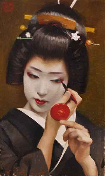 Mamefuji by Phil Couture, Oil, 50cm x 30cm Japanese Geisha Art, Asian Artwork, Painting Japanese, Geisha Art, Traditional Japanese Art, Japanese Geisha, Japan Culture, Japanese Painting, Linen Canvas