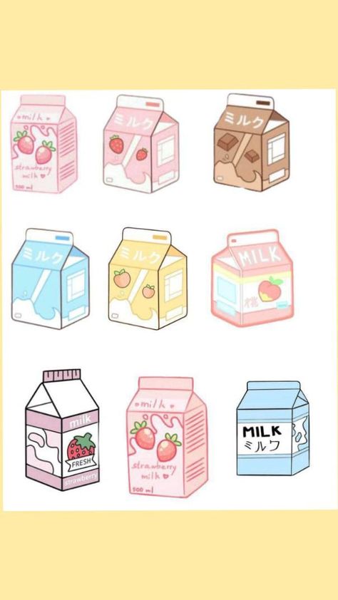 Paper Duck Food, Food Drawing Easy, Milk Cartons, 귀여운 음식 그림, Paper Duck, Paper Dolls Diy, Images Kawaii, Paper Doll Template, Cute Food Drawings