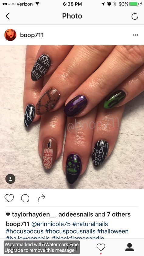 Hocus pocus nails Hocus Pocus Gel Nails, Simple Hocus Pocus Nails, Hocus Pocus Halloween Nails, Hocus Pocus Nails Design, Hocus Pocus Nail Ideas, Halloween Nails Hocus Pocus, Hocus Pocus Nails Acrylic, Halloween Nails Dip Powder, Halloween Nails Dip