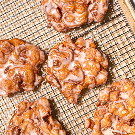 Apple Fritters with Maple Glaze - Misfits Market Misfits Market, Apple Fritter Bread, Cheesecake In A Jar, Apple Fritter, Preppy Kitchen, Holiday Brunch, Hot Apple Cider, Apple Cider Donuts, Fall Breakfast