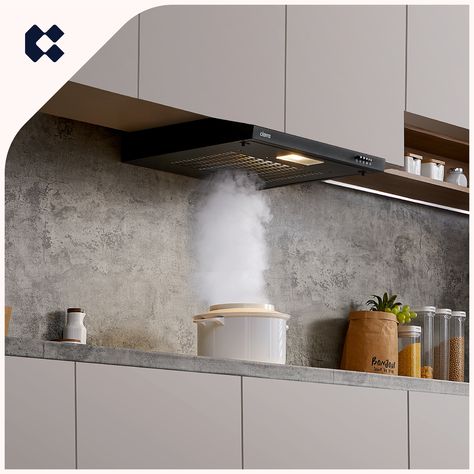 CBCB6903-OW A 60 cm matte black finished under cabinet cooker hood, blend in with any kitchen style. #ciarra #ciarraappliances #onedaywithciarra #appliances #kitchenappliances #cookerhood #rangecooker #openshelving #detailsmakethedesign #kitchendesign #homedesignallday #inspiringinteriors Cooker Hood Cabinet, Cooker Hoods In Kitchens, Kitchen Cooker Hood, Work Mood, Cube House, Fume Hood, Studio Condo, Cooker Hood, Kitchen Hoods